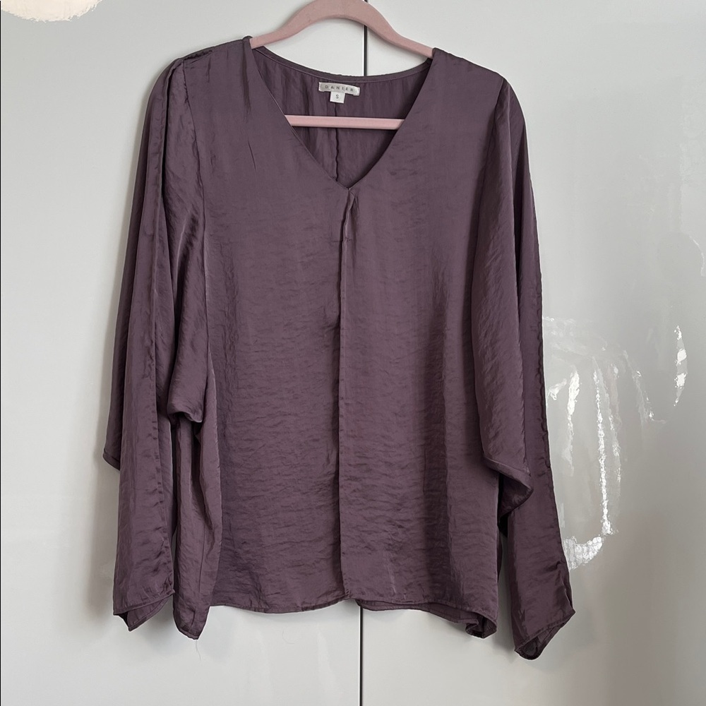 NWOT DANIER Deep Purple Women's Payne Satin Blouse Batwing Sleeve, Size S